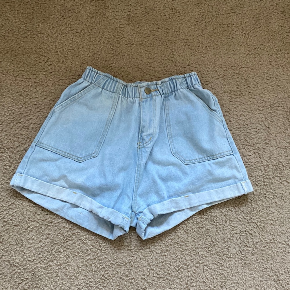 Paperbag denim jean shorts light blue